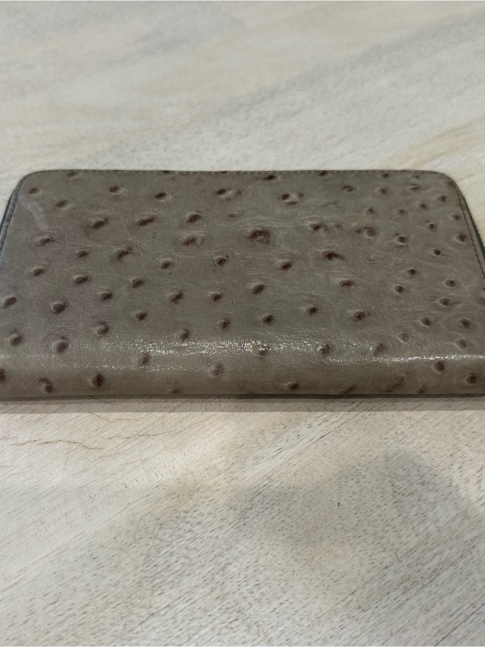 Ostrich-Textured Leather Wallet - Taupe